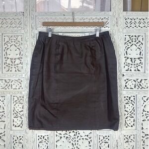 Vintage David Benjamin Chocolate Brown Boho Preppy‎ Leather Skirt Sz 14